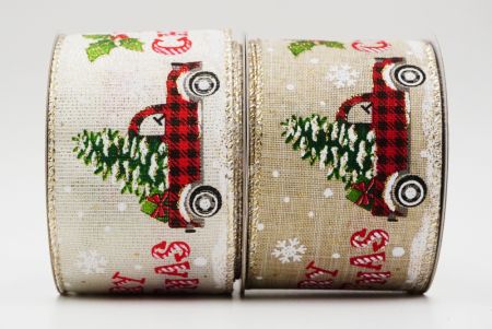 Camión a cuadros con árbol de Navidad y cinta de regalo - Camiones a cuadros con árbol de Navidad y regalo